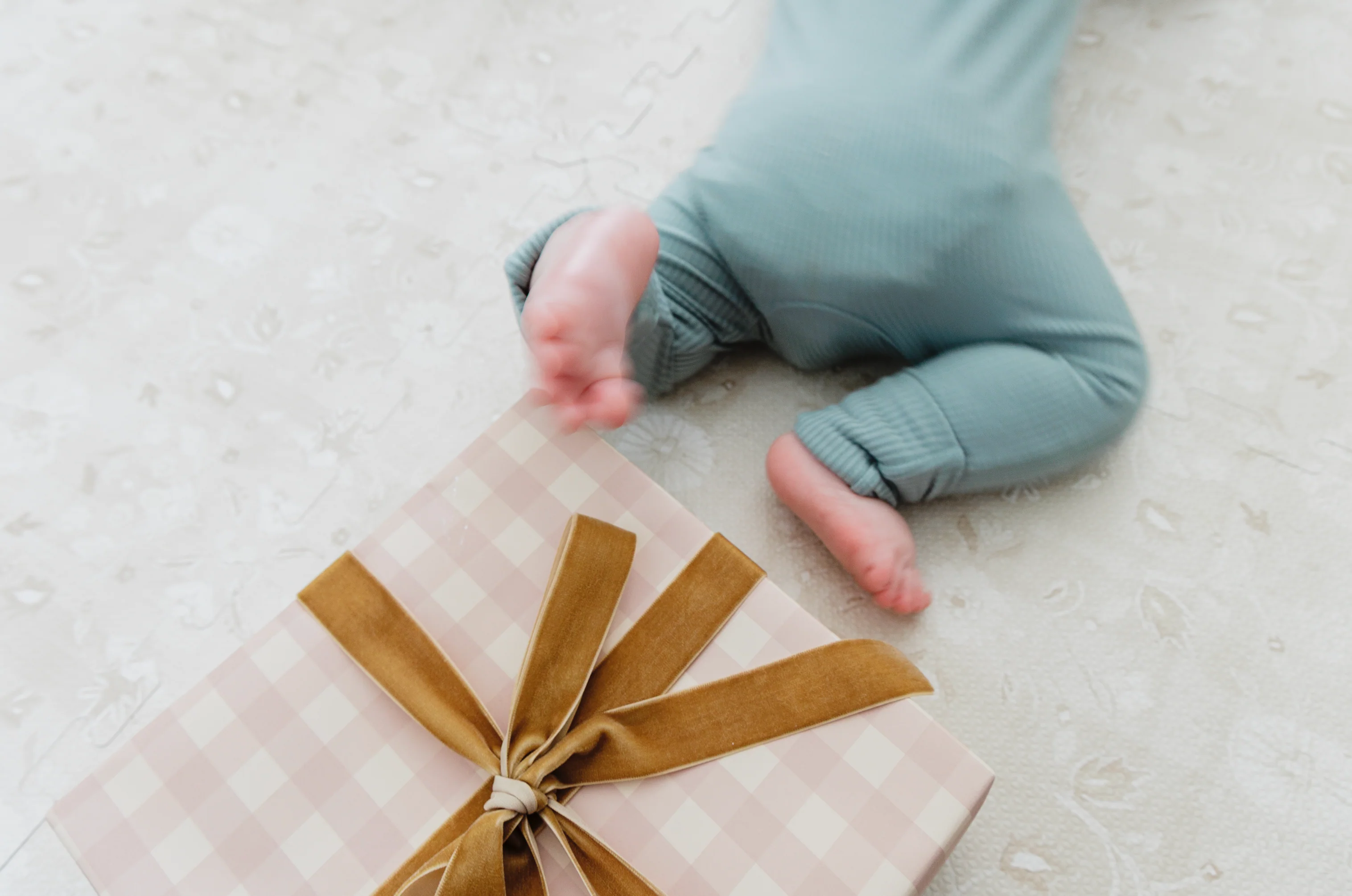 Pale Neutral Pink Gingham Gift Wrapping Paper - Image 3