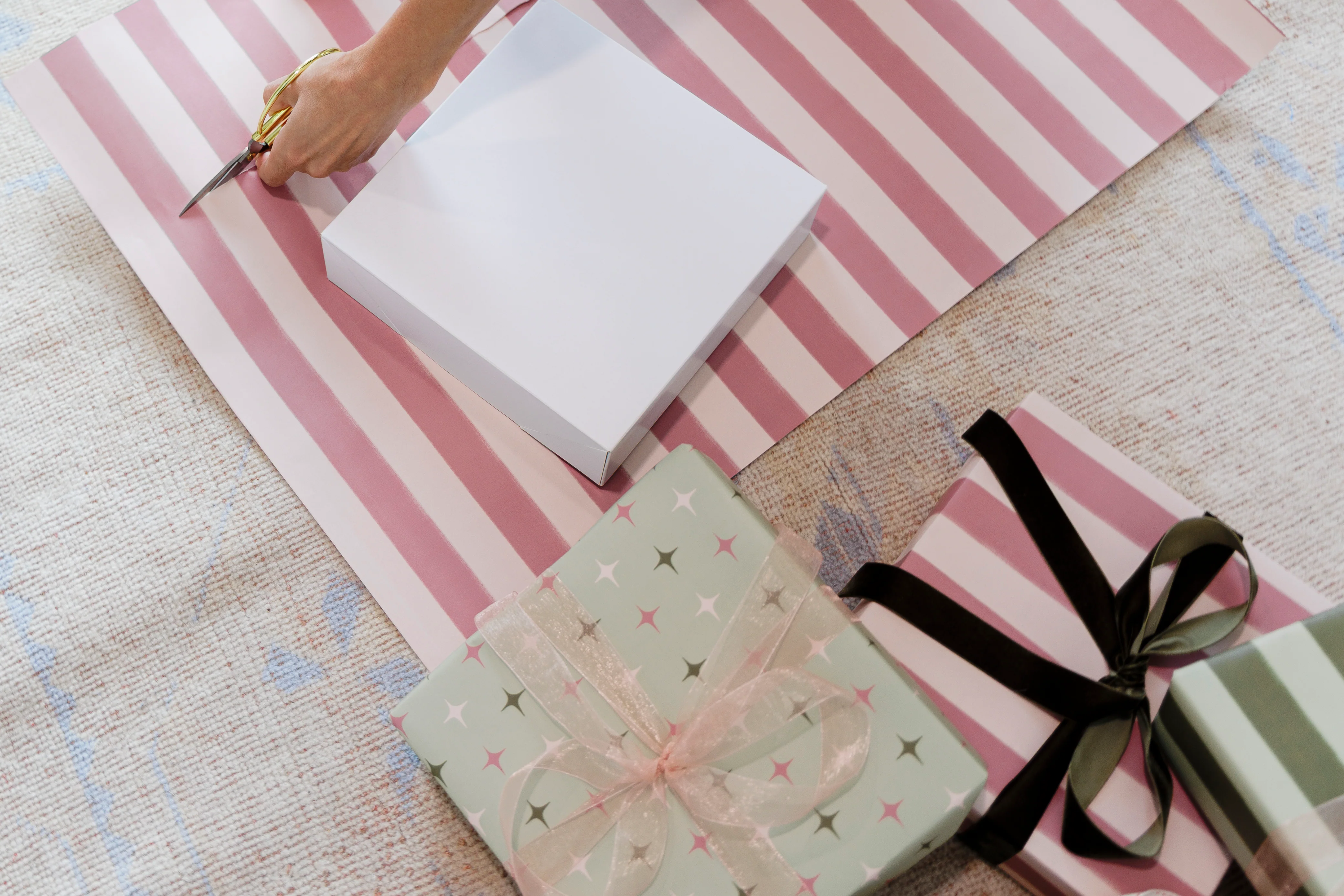 Pink Stripe Gift Wrapping Paper Roll - Image 4